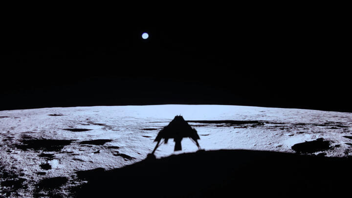 This photo taken and released by Firefly Aerospace on March 2, 2025 shows the shadow of Firefly's Blue Ghost lander on the Moon's surface during its landing on the Moon as part of the Ghost 1 mission.