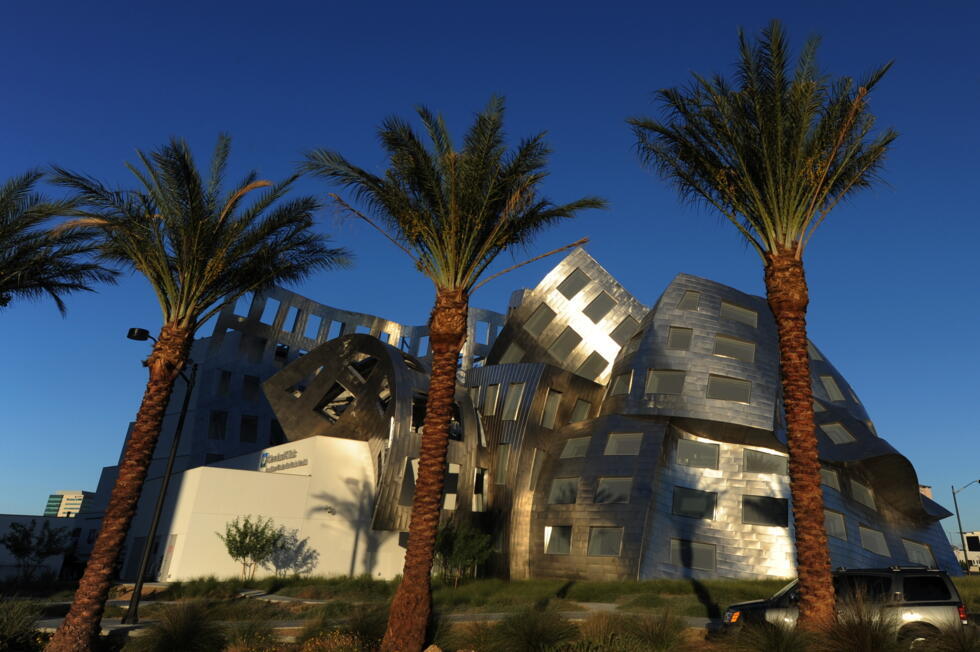 The Cleveland Clinic Lou Ruvo Center for Brain Health is one of Gehry's later creations but represents his signature style of seemingly crumpled metal facades