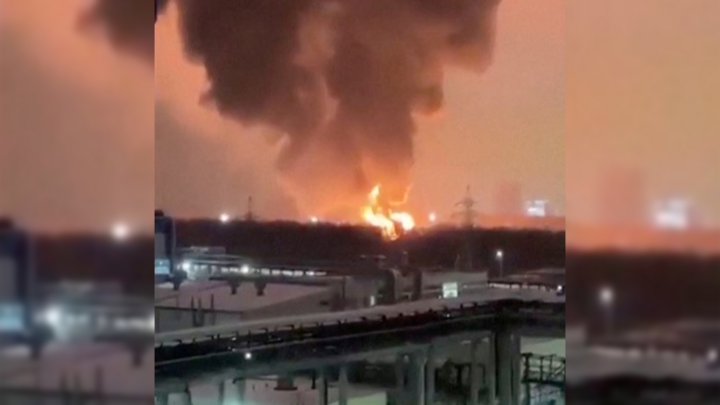 Amateur footage shows the aftermath of a blast caused by a Ukrainian drone attack in the Russian city of Kazan.