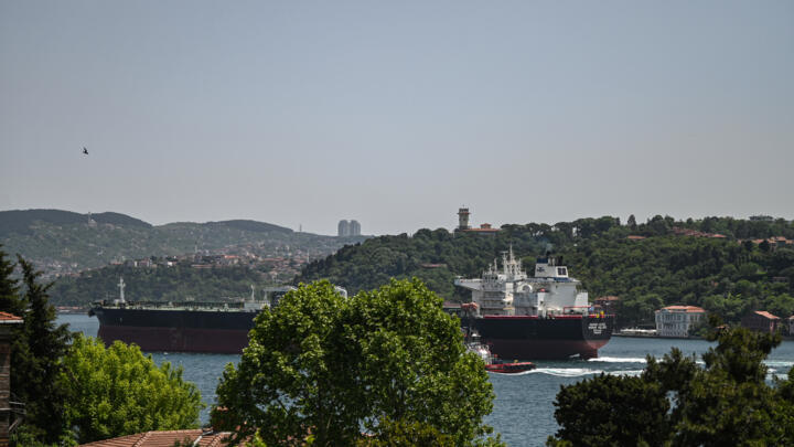 Greek commercial vessel Maran Helios crosses the Bosphorus Strait to Novorossiysk Sea Port on the Black Sea on May 30, 2022.