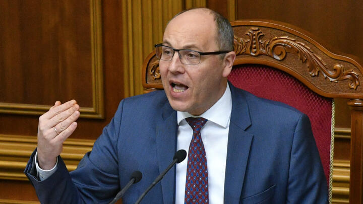 Ukraininan politician Andriy Parubiy -- seen here speaking to members of parliament in Kyiv on December 6, 2018 -- was shot dead in Lviv, in the west of the country.