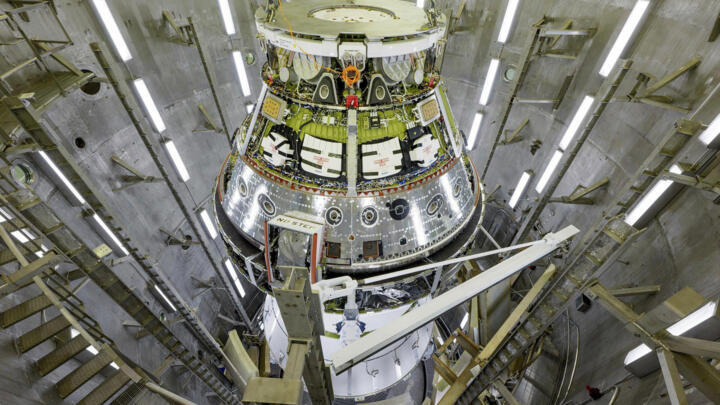 The Artemis II Orion spacecraft inside the Operations and Checkout Building at NASA'S Kennedy Space Center in Cape Canaveral, Florida on June 28, 2024.