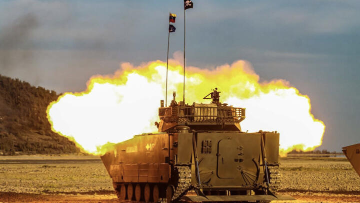 This handout picture from the Strategic Operations Command of the Bolivarian National Armed Forces of Venezuela (CEOFANB) shows a Venezuelan Navy VN16 tank taking part in military exercises on the Car