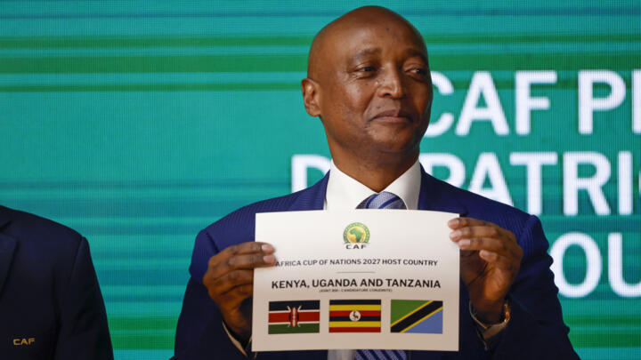 Confederation of African Football (CAF) chief Patrice Motsepe announces the host countries for the 2027 Africa Cup of Nations during a ceremony held in Cairo on September 27, 2023.
