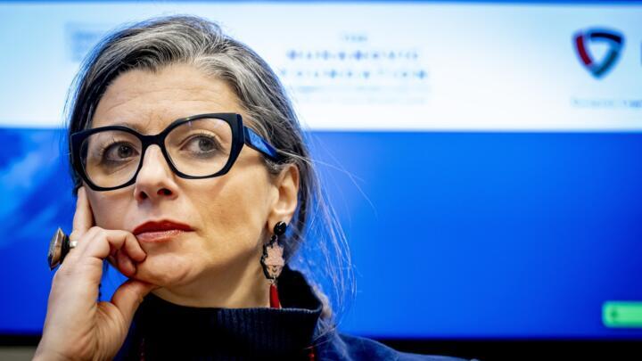 UN Special Rapporteur for the occupied Palestinian territories Francesca Albanese takes part in a talk at The Hague Humanity Hub on February 12, 2025.
