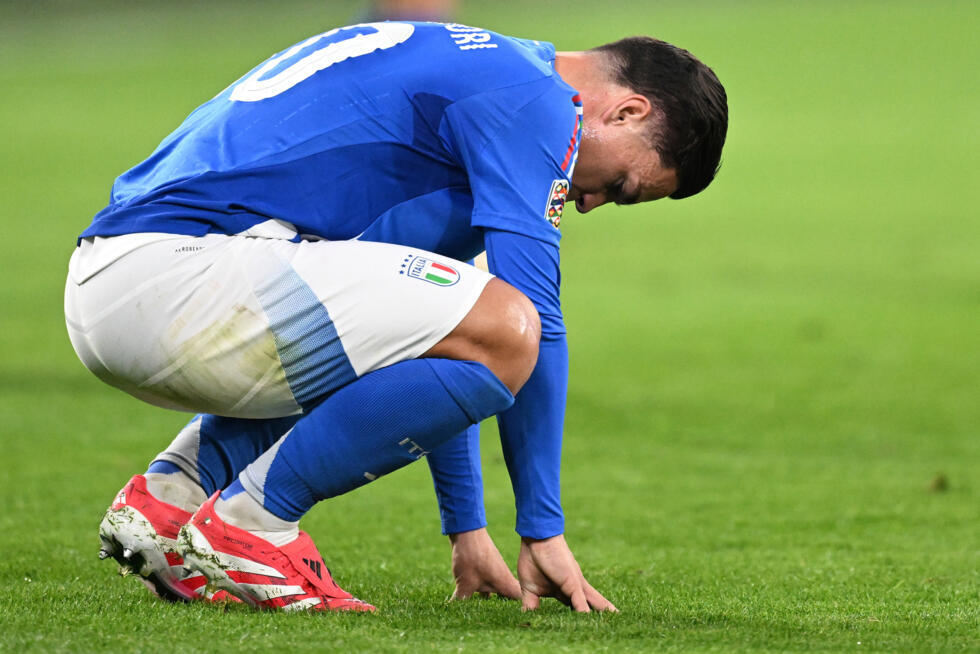 Heartbreaker: Italy's Giacomo Raspadori reacts after the final whistle of the 3-3 draw