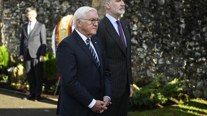 Steinmeier (L) and Spain's King Felipe VI attended Friday's ceremony in Guernica. . 