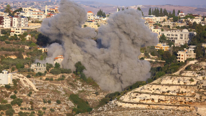 Smoke rising after Israeli strikes following Israeli military's evacuation orders, in Chehour, southern Lebanon on November 19, 2025.