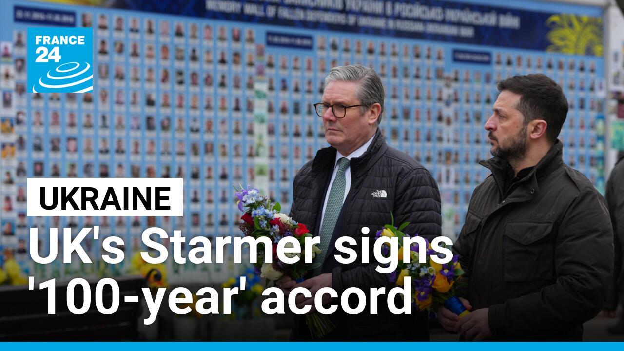 Britain's Prime Minister Starmer and Zelensky laid wreaths in Kyiv in honour of killed Ukrainian soldiers as part of the visit.