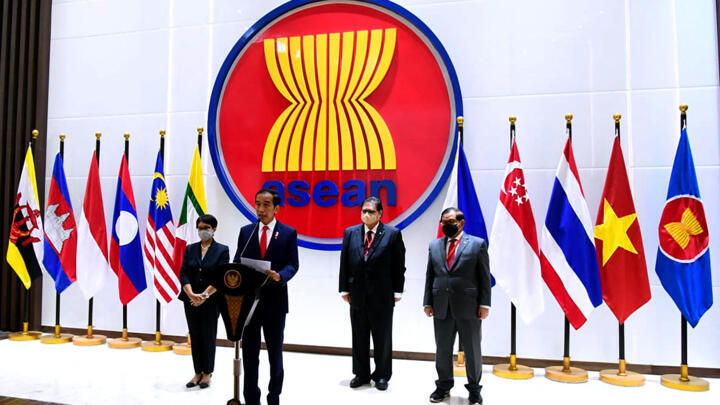 President Joko Widodo (second left) delivering his speech at the Association of Southeast Asian Nations (ASEAN), Myannmar crisis talks in Jakarta on April 24, 2021.