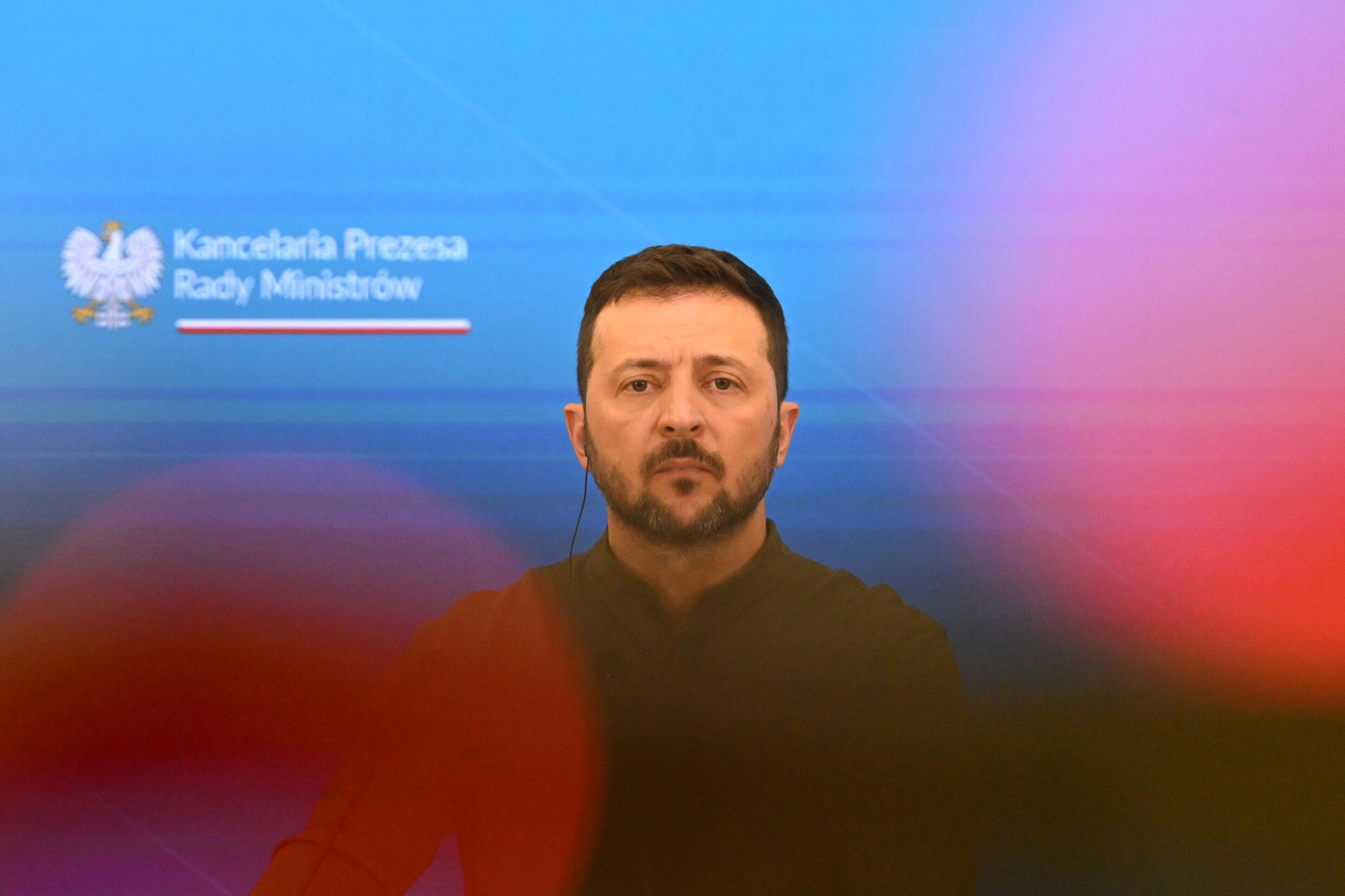Le président ukrainien Volodymyr Zelensky lors d'une conférence de presse à Varsovie, le 8 juillet 2024 en Pologne