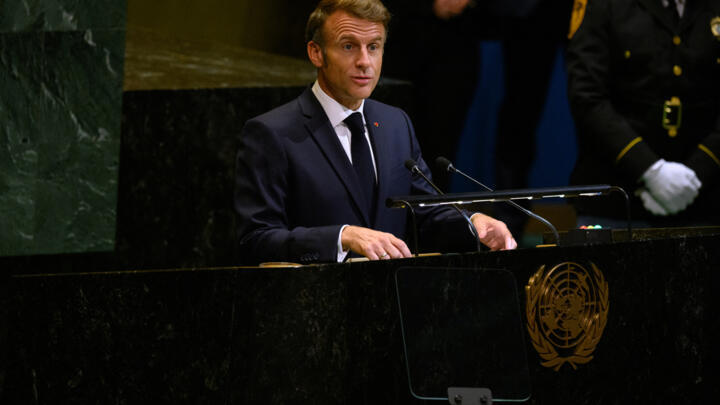 President of France Emmanuel Macron speaks the 80th session of the United Nations General Assembly (UNGA) on September 23, 2025 at UN headquarters in New York City.