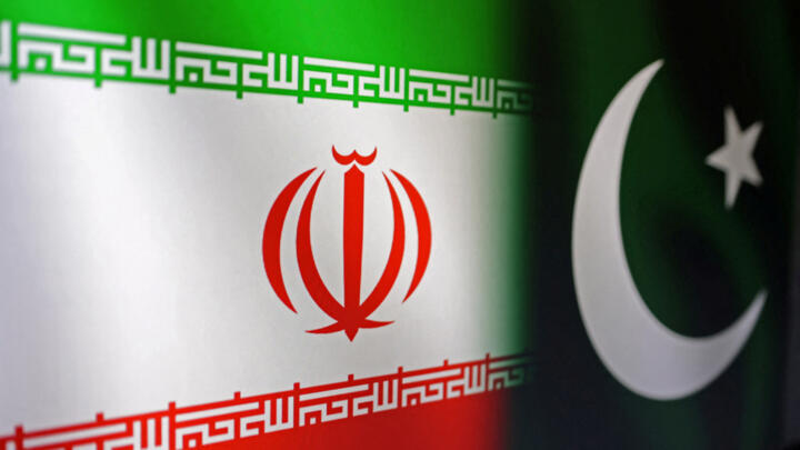 Iranian and Pakistani flags are seen in this illustration taken on January 18, 2024.