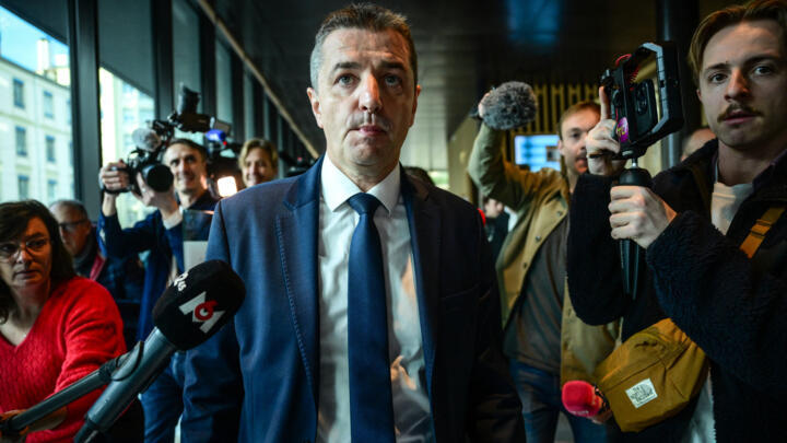 The mayor of Saint-Etienne Gaël Perdriau leaves the court in Lyon after the guilty verdict on December 1, 2025.