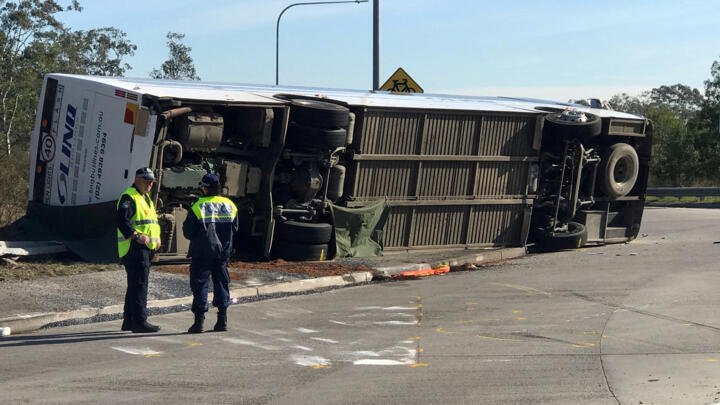 The scene of a bus crash in the NSW Hunter Valley, Australia, June 12, 2023.