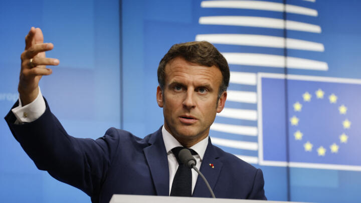 French President Emmanuel Macron gives a press conference at the European Council Building in Brussels on June 24, 2022.