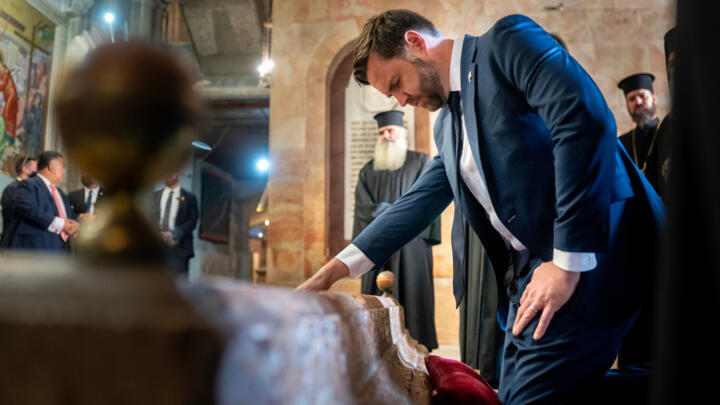 US Vice President JD Vance tours The Church of the Holy Sepulchre in the Old City of Jerusalem, October 23, 2025.