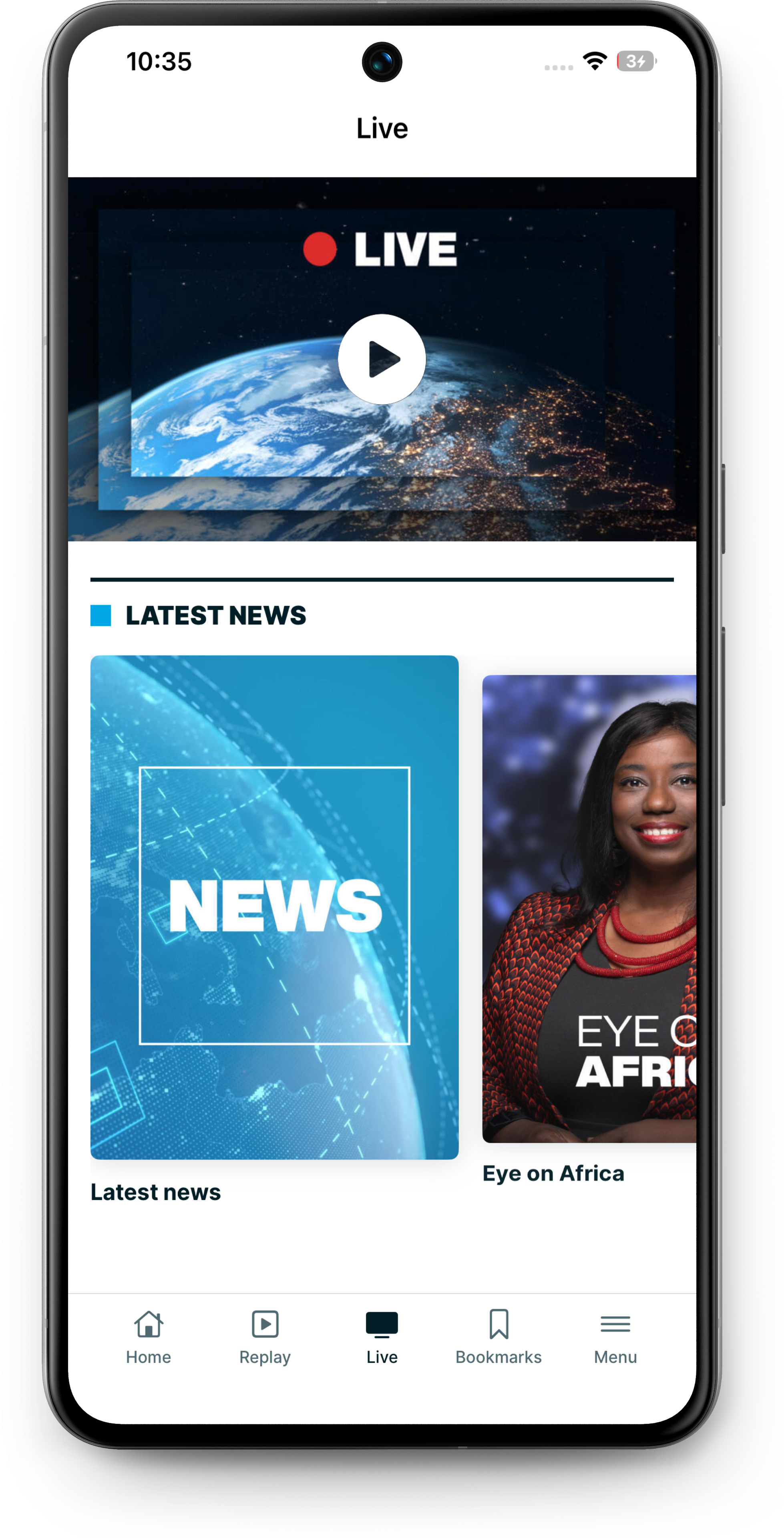 Overview of the France 24 application on smartphone