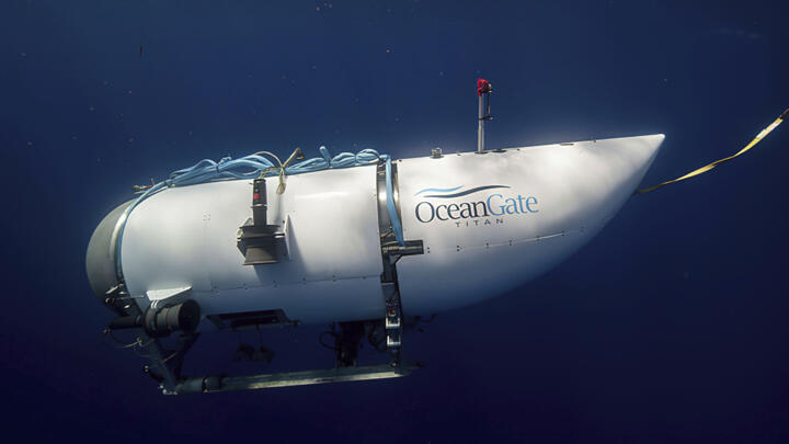 This photo provided by OceanGate Expeditions shows a submersible vessel named Titan used to visit the wreckage site of the Titanic.
