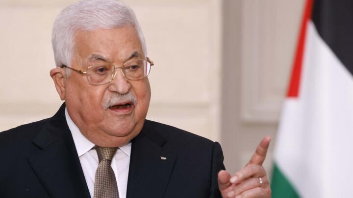 Palestinian President Mahmoud Abbas speaks during a joint press conference with the French President at the Élysée Presidential Palace in Paris on July 20, 2022.