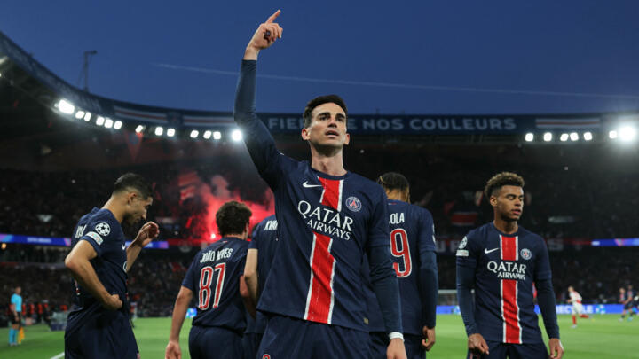 PSG's midfielder Fabian Ruiz celebrates after scoring against Arsenal in the Champions League semi-final at the Parc des Princes on May 7, 2025.