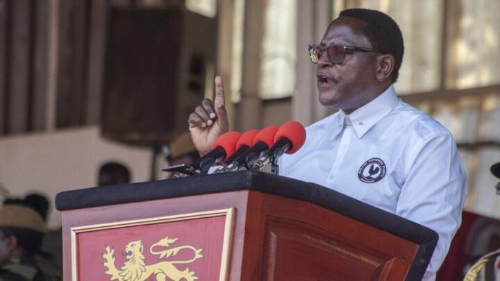 In this file photo, incumbent President and Malawi Congress Party (MCP) presidential candidate Lazarus Chakwera speaks during MCP's final campaign rally at Civo Stadium in Lilongwe.