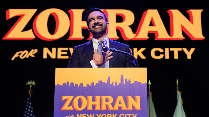 Zohran Mamdani speaks during a victory speech at a mayoral election night watch party on November 4, 2025, in New York. 