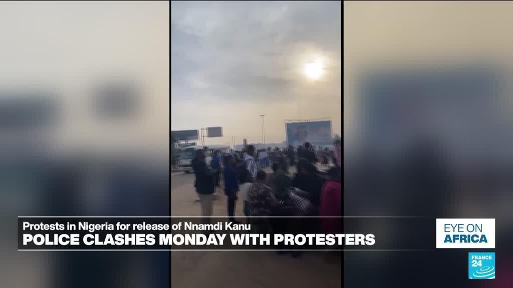 Nigerian police clashed Monday with protesters demanding the release of Nnamdi Kanu