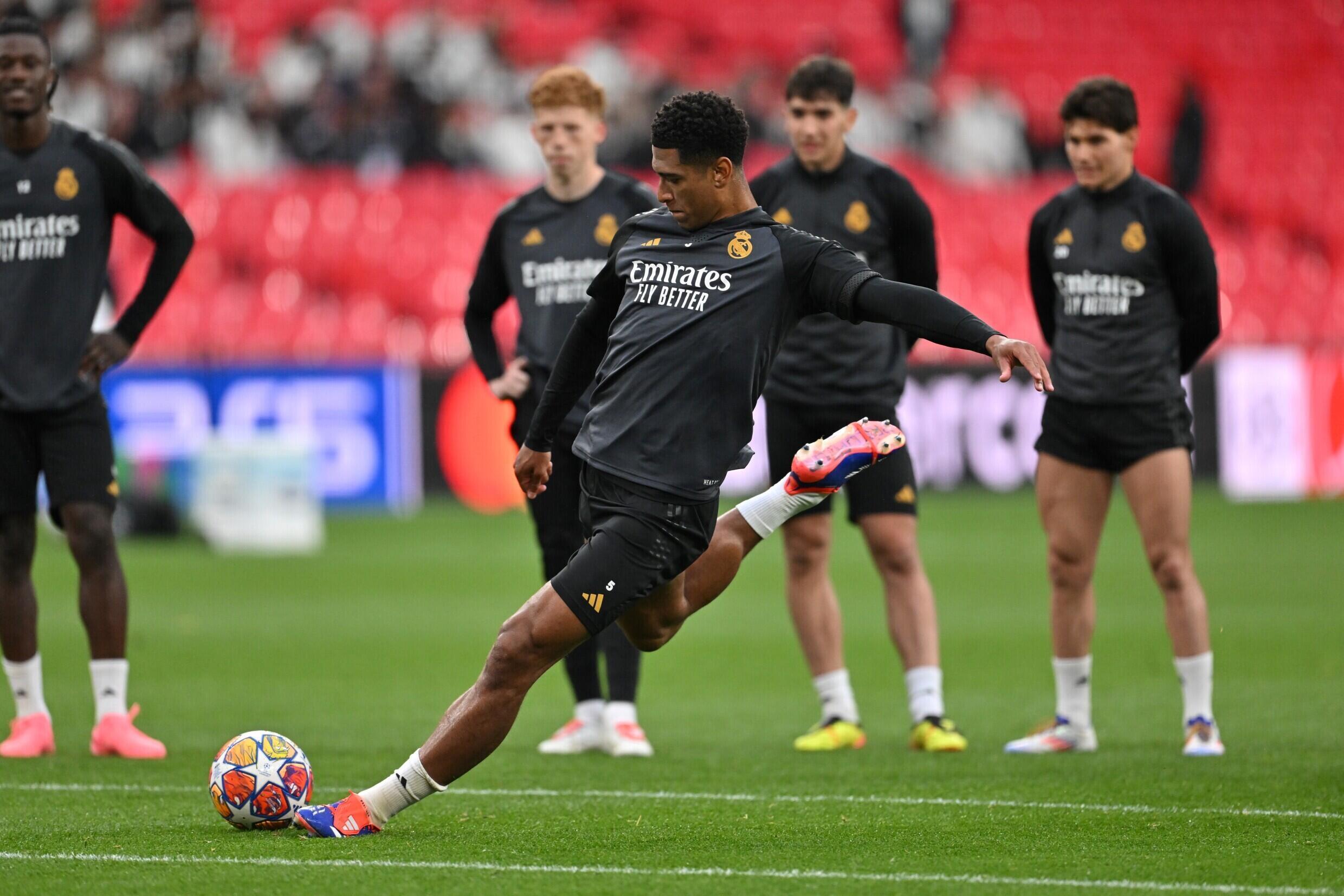 Le milieu anglais du Real Madrid Jude Bellingham à l'entraînement à Wembley, le 31 mai 2024 à Londres.