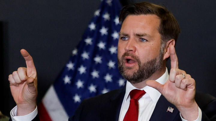 US Vice President JD Vance speaks to members of the media in Kiryat Gat, Israel, October 21, 2025.