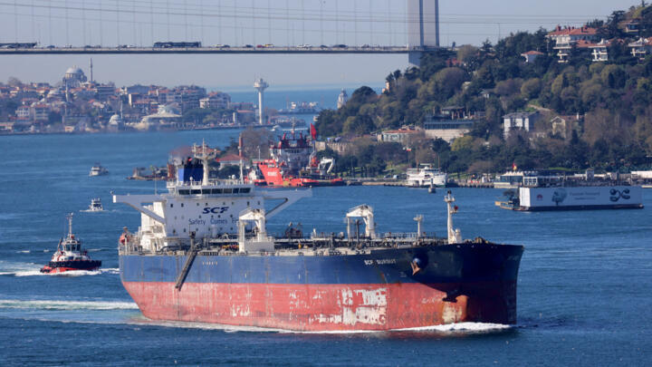 Russian crude oil tanker SCF Surgut transits the Bosphorus in Istanbul, Turkey, on April 4, 2024.