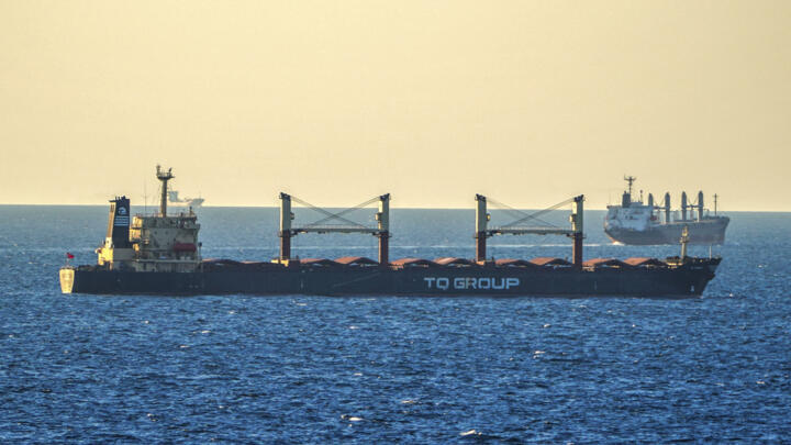 Bulk grain cargo ship TQ Samsun is seen anchored in the Black Sea near the entrance of the Bosphorus Strait in Istanbul, Turkey, on July 17, 2023.