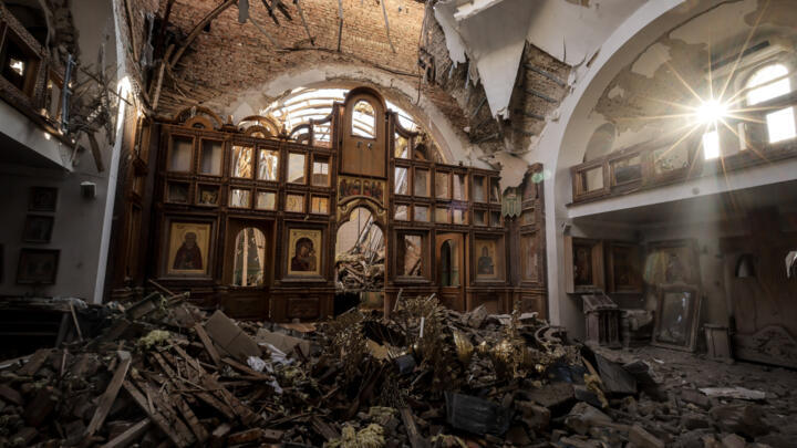 A damaged Christian Orthodox church in the frontline town of Kostyantynivka on November 15, 2025.