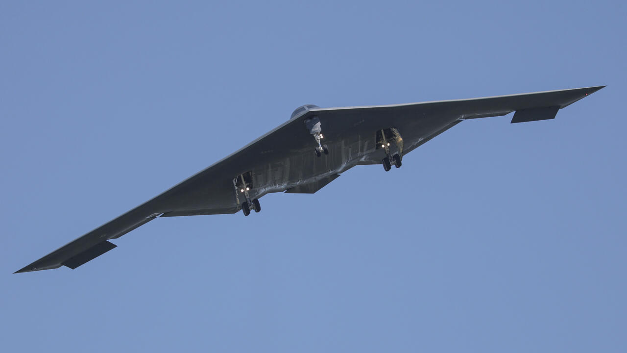 A B-2 bomber arrives at Whiteman Air Force Base in Missouri on June 22, 2025.
