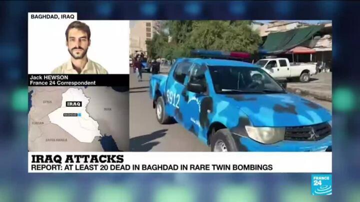 At least 20 dead in double suicide bombing in Baghdad in first major attack in city centre