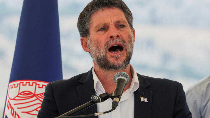 Israeli Finance Minister Bezalel Smotrich speaks at a press conference.