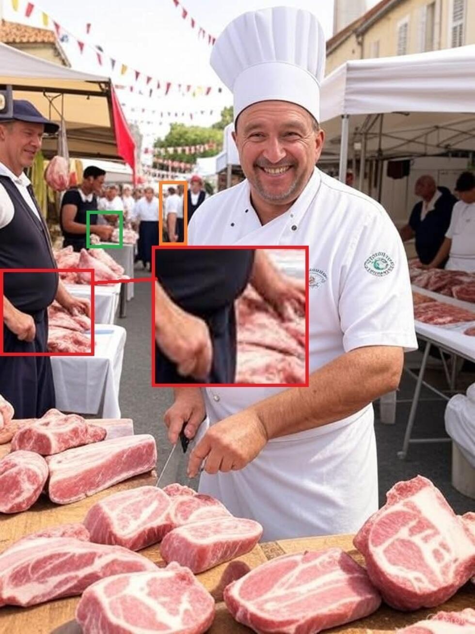 Cette photographie présumée d'un festival de porc à Jarnac, publiée le 11 septembre 2025 sur Facebook, a été générée par IA.