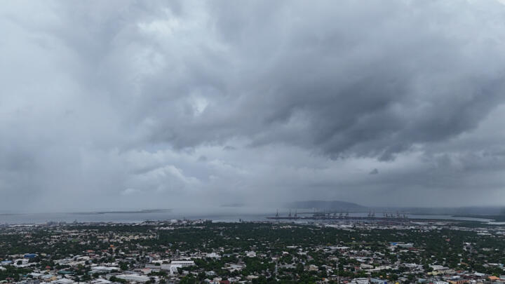 Clouds cover Kingston, Jamaica, ahead of the forecast arrival of Hurricane Melissa on Sunday, Oct. 26, 2025.