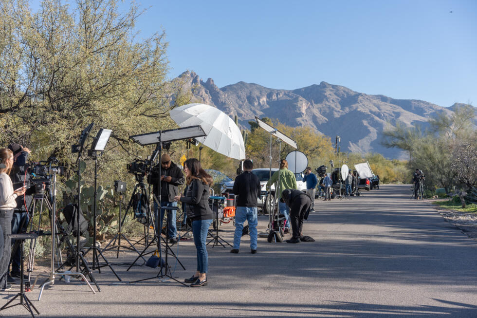 TV and media crews have descended on the Arizona suburb where Nancy Guthrie lives as America is gripped by her apparent kidnapping.
