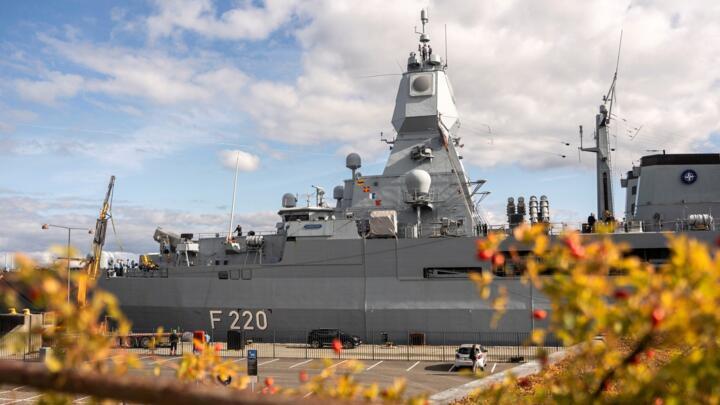 File photo of German frigate Hamburg docked at Copenhagen habour for the EU summit taken on September 28, 2025.
