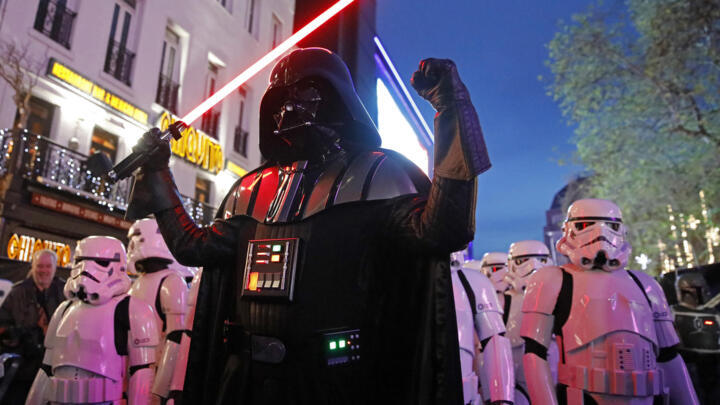 Darth Vader and stormtroopers appear for the European film premiere of Star Wars: The Rise of Skywalker in London on December 18, 2019.