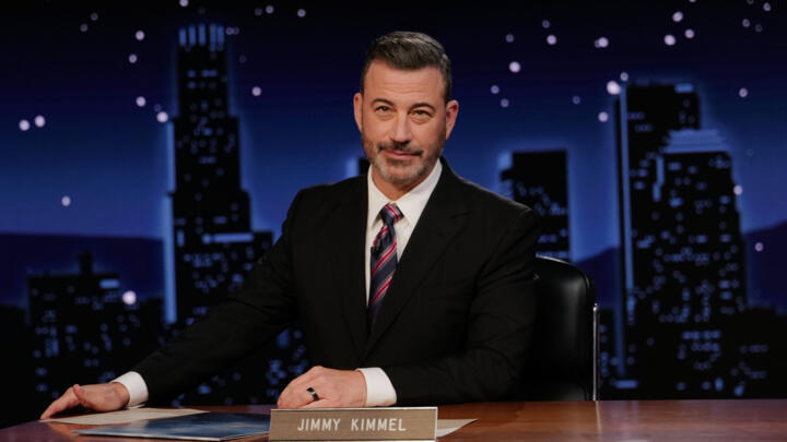 This image released by Disney shows Jimmy Kimmel hosting his late night show "Jimmy Kimmel Live!" in Los Angeles on September 23, 2025.