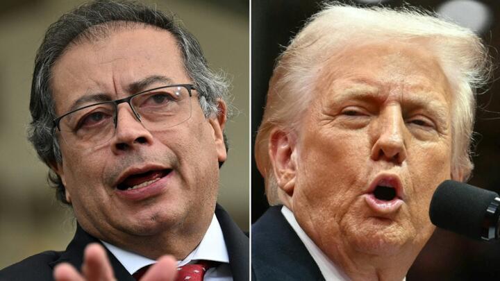 This combination of pictures created on January 26, 2025 shows Colombian President Gustavo Petro in Bogota on July 09, 2024 and US President Donald Trump in Washington, DC, on January 20, 2025.
