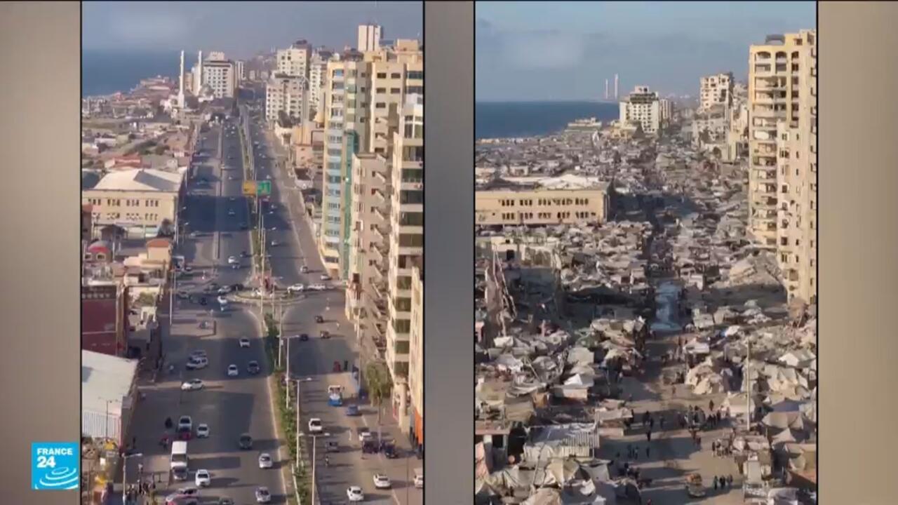 فيديو: قبل وبعد الحرب...مشاهد لغزة بنبض الحياة وأخرى للقطاع تحت الدمار