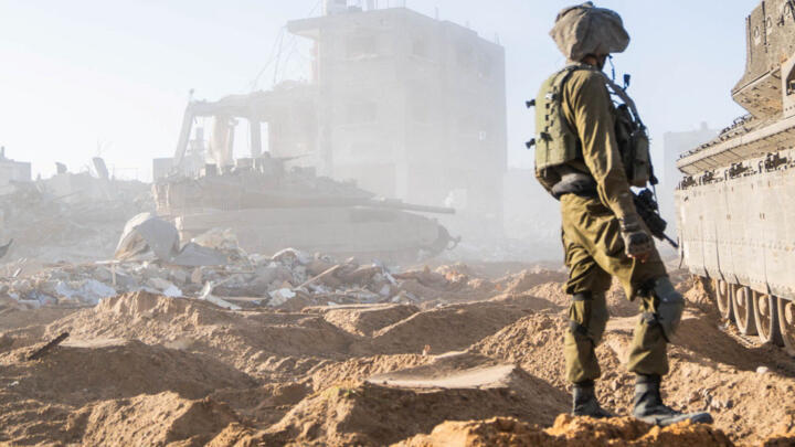 An Israeli soldier operates in the Gaza Strip in this handout picture released on December 30, 2023.