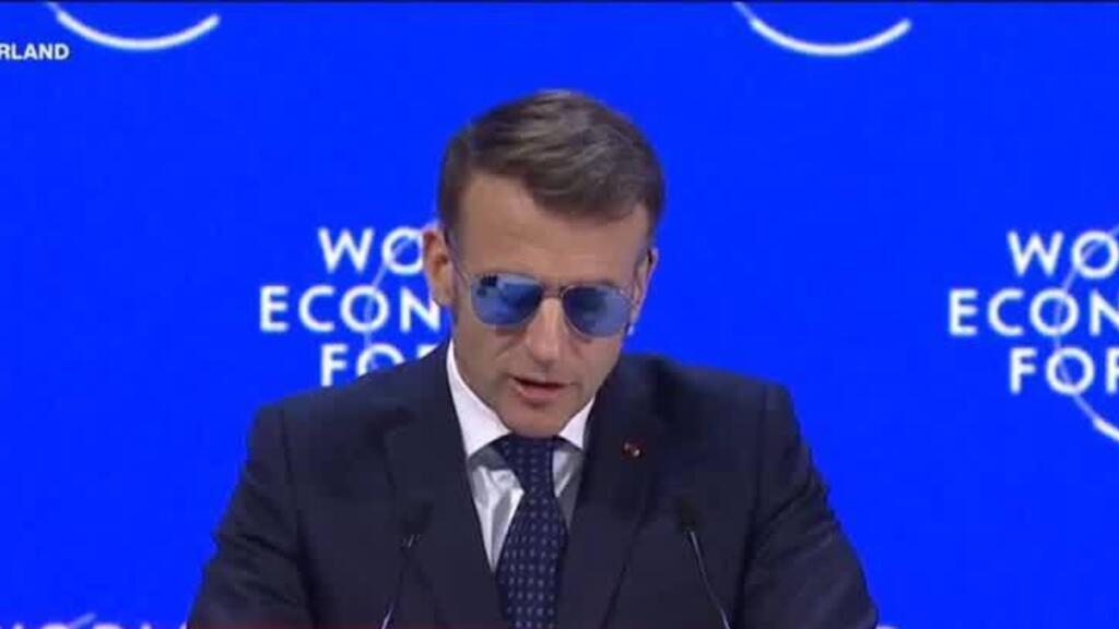 French President Emmanuel Macron delivers speech at Davos Forum