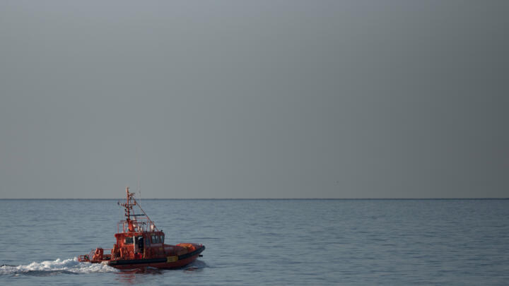 The Spanish coast guard boat patrols off the coast of Almeria, southeast Spain, on October 16, 2021.