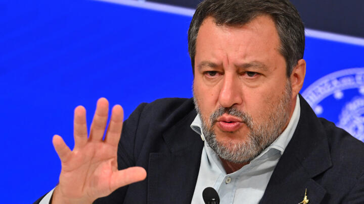 Italy's Infrastructure Minister and Deputy Prime Minister Matteo Salvini speaks during a press conference in Rome on August 6, 2025. 