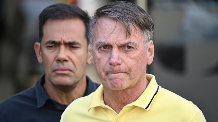 Former Brazilian President Jair Bolsonaro exits DF Star hospital in Brasilia on August 16, 2025.