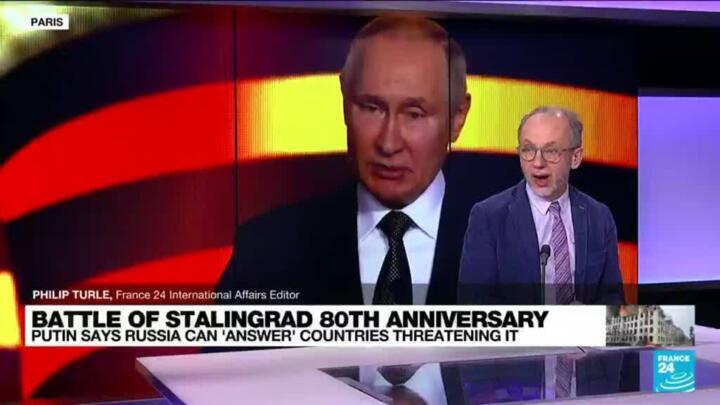 Russia 'again' threatened by German tanks, Putin says at WWII commemoration